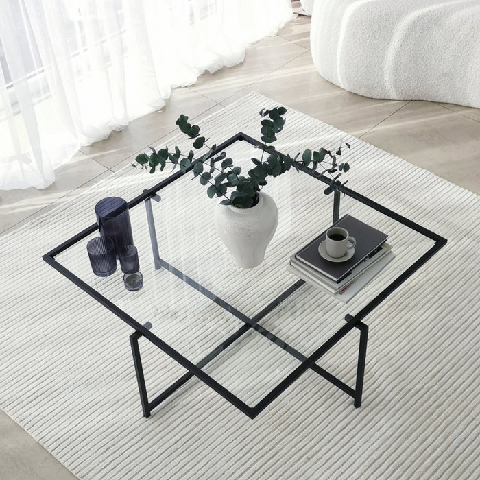 Hanah Home Sun S409 Mesa de Centro de Cristal Templado Negro